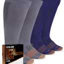 Doctor's Select Copper Plus Size Compression Socks Wide Calf - 2 Pairs | 20-30mmHg Extra Wide Calf Compression Socks Women Plus Size for Traveling & Running | Gray & Navy, 3XL