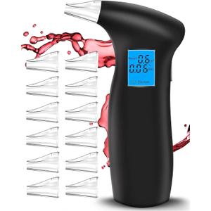 Breathalyzer with LCD Display Portable Personal Breath Alcohol Tester with 12 Replaceable Mouthpieces, Breathalyzers for Home or Party Use