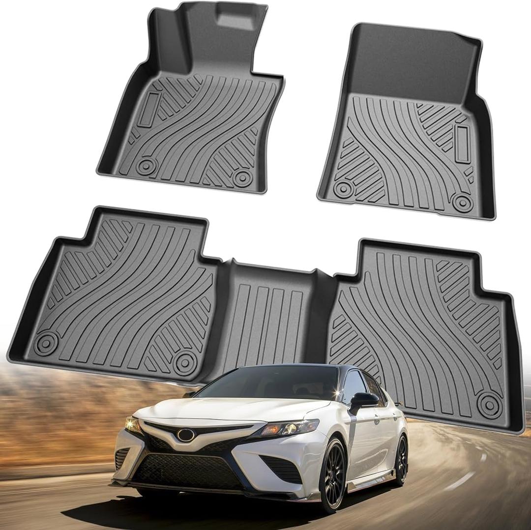 TPE All-Weather Floor Mats for Toyota Camry 2018-2024 (Not for Hybrid) | Custom Fit Floor Liners | 1st & 2nd Row Protection | Durable, Odorless, Easy to Clean (3-Piece Set, Black)
