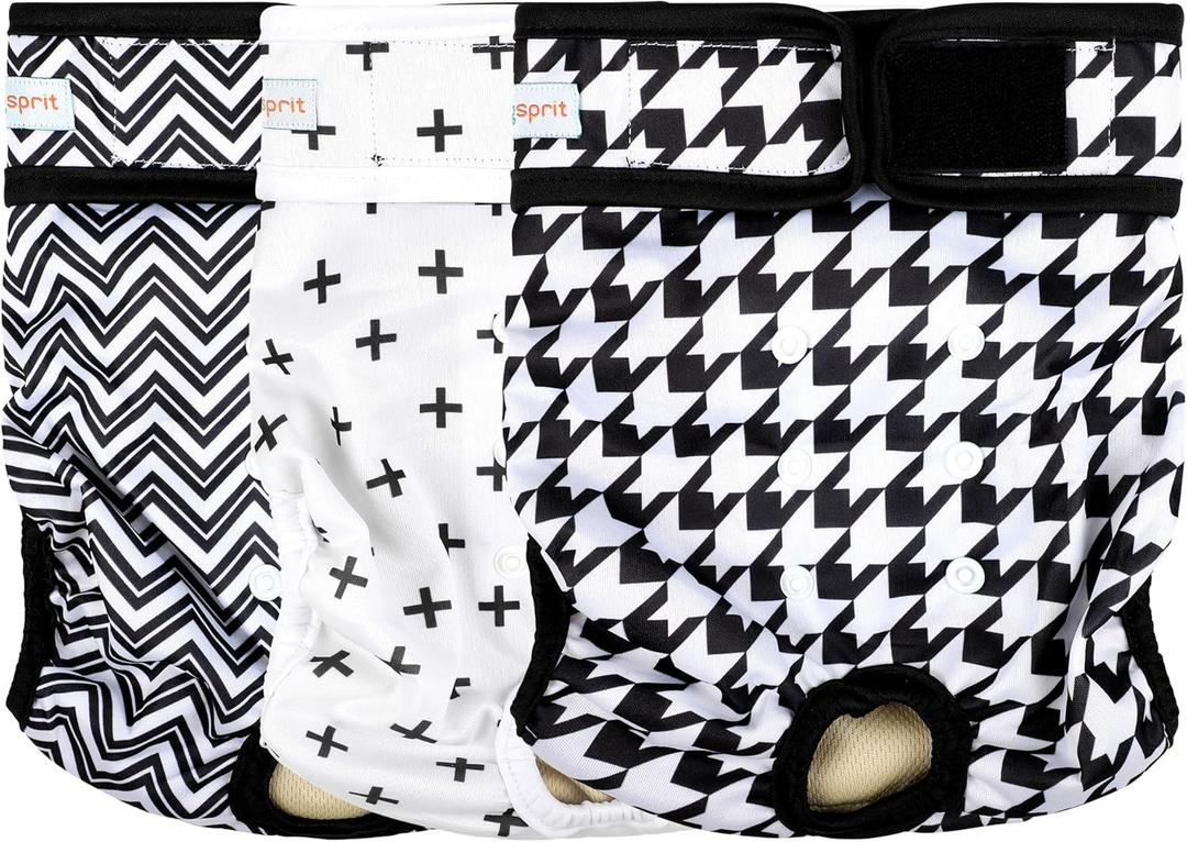 Langsprit Washable Female Dog Diapers (3 Pack)  No Leak Reusable Diapers for Doggy Female in Period  Highly Absorbent Dog Heat Panties with Adjustable Snaps