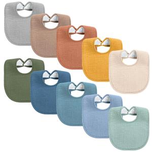 Yoofoss 10 Pack Muslin Baby Bibs for Drooling and Teething, Cotton Bandana Drool Bibs for Baby Girl Boy Unisex 0-36 Months (Beige & Blue)
