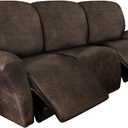 Leather Look Recliner Couch Cover 8-Piece Recliner Sofa Slipcovers 3 Seater for Reclining Couches Furniture Protector Spandex Fabric Washable (Recliner Sofa, Brown)