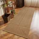 Bathroom Runner Rug,2x6 ft Hallway Runner,Braided Style Kitchen Runner Rugs,Faux Jute Rug with Rubber Backing,Machine Washable Neutral Entryway Runner Non Slip,Tan Brown