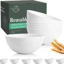 Wheat Straw Cereal Bowls 40 OZ, Unbreakable Bowls Set of 6, Microwave & Dishwasher Safe Bowl for Kitchen, Reusable Plastic Bowl for Cereal, Soup, Salad and Ramen, White