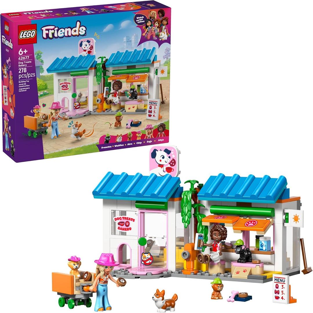LEGO Friends Dog Treats Bakery Building Toy for Girls & Boys - Pretend Play Set for Kids, Ages 6+ - W/Aliya & Sage Minidolls, 2 Toy Dog Figures, & Accessories - Gift Idea for Birthdays - 42677