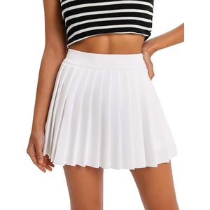 Women's High Waisted Pleated Tennis Skirt School A-Line Skater Mini Skirt with Built-in Shorts Lining (Ivory, L)