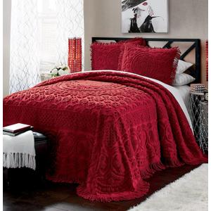 Montgomery Ward Emily Floral Chenille Bedspread, Soft Cotton Comforter Set, Queen Size Quilt - Luxury Hotel Bedding, Queen Bedspread (Red, Queen)