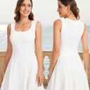 Women’s Square Neck Mini Dress - Sleeveless A Line Short Dress Knit Flared Party Graduation Dresses Summer (L)