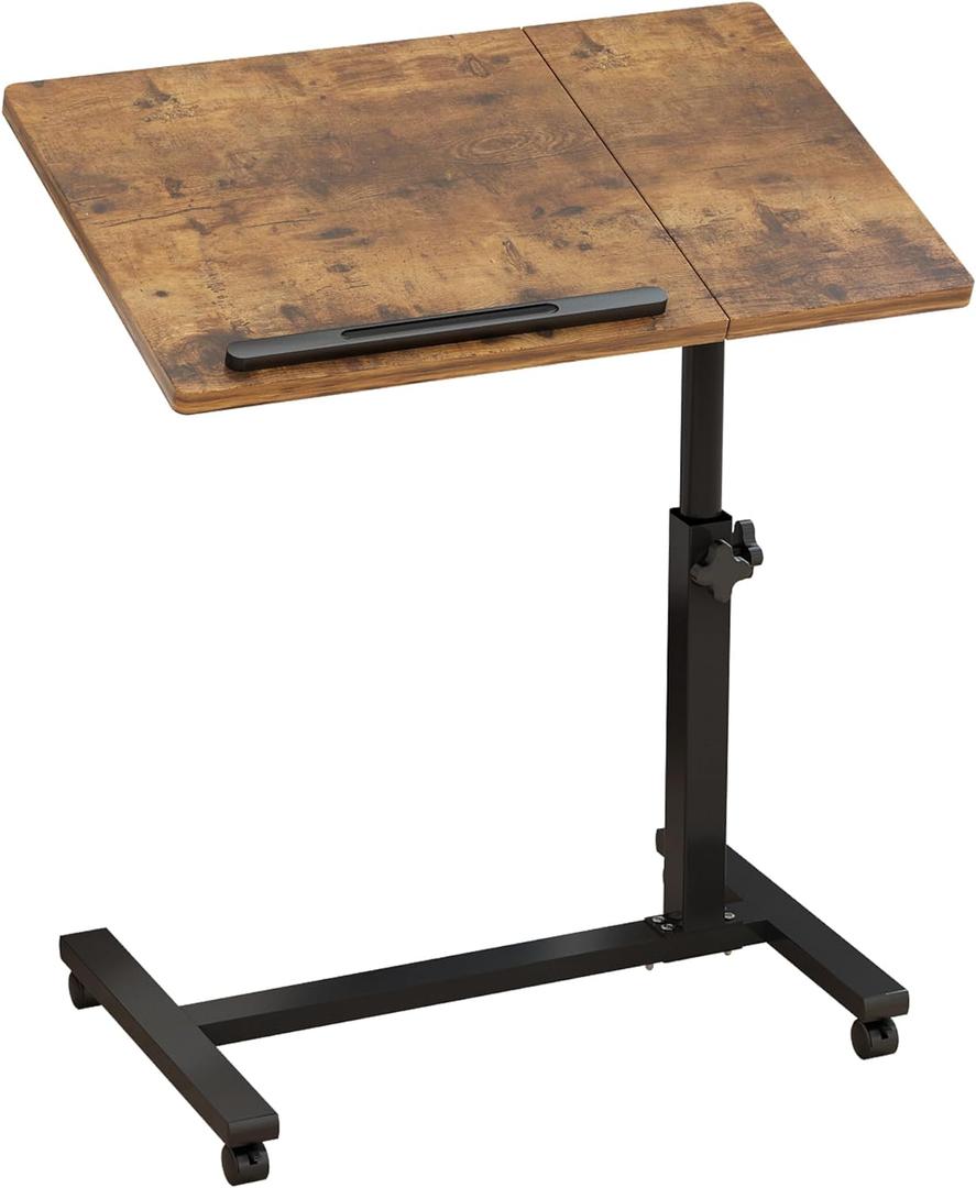 LINGMI Overbed Bedside Desk Mobile Rolling Laptop Stand Tilting Overbed Table with Wheels Height Adjustable Tray Table for Laptop Bed Sofa Side Table