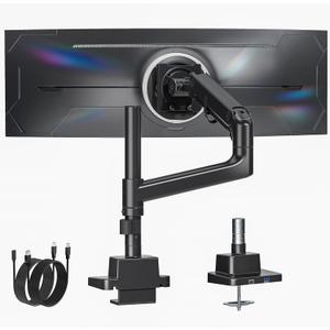 monTEK Heavy-Duty Single Monitor Arm for 17-57 inch, up to 59.4lbs Ultrawide Screens,Gas Spring Dual Curved Adjustable Monitor Stand for Desk,75/100mm VESA Mount with USBBlack