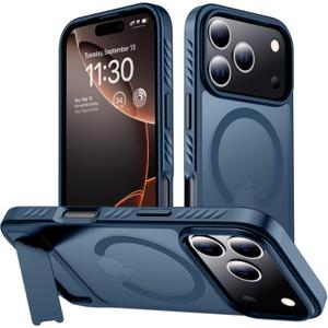 for iPhone 17 Pro Case with Kickstand,[Compatible with Magsafe] Slim Translucent Matte, Military-Grade Protection & Anti-Yellowing, Magnetic Phone Case for iPhone 17 Pro, Blue