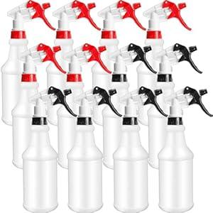Eccliy 12 Pcs 16 Oz Plastic Spray Bottle, Adjustable Empty Reusable Sprayer for Cleaning, Planting, Water, Bathroom and Kitchen, BBQ, Commercial and Residential(Red, Black, Original)