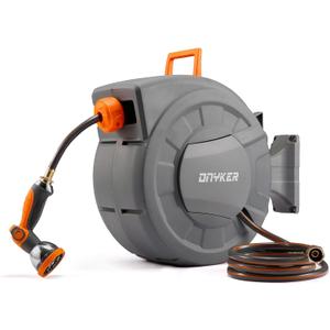 Retractable Garden Hose Reel, 1/2 inch x 100 ft Water Hose Reel Wall Mounted, Any Length Lock, Slow Auto-Rewind, 180Swivel Bracket & 10 Pattern Nozzle
