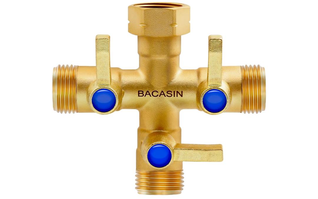 3 Way Hose Splitter, High Flow 3 Way Brass Hose Splitter with Metal Handle, Heavy Duty Garden Spigot Splitter with Shutoff Valve, 3/4 Inch GHT Tap Splitter