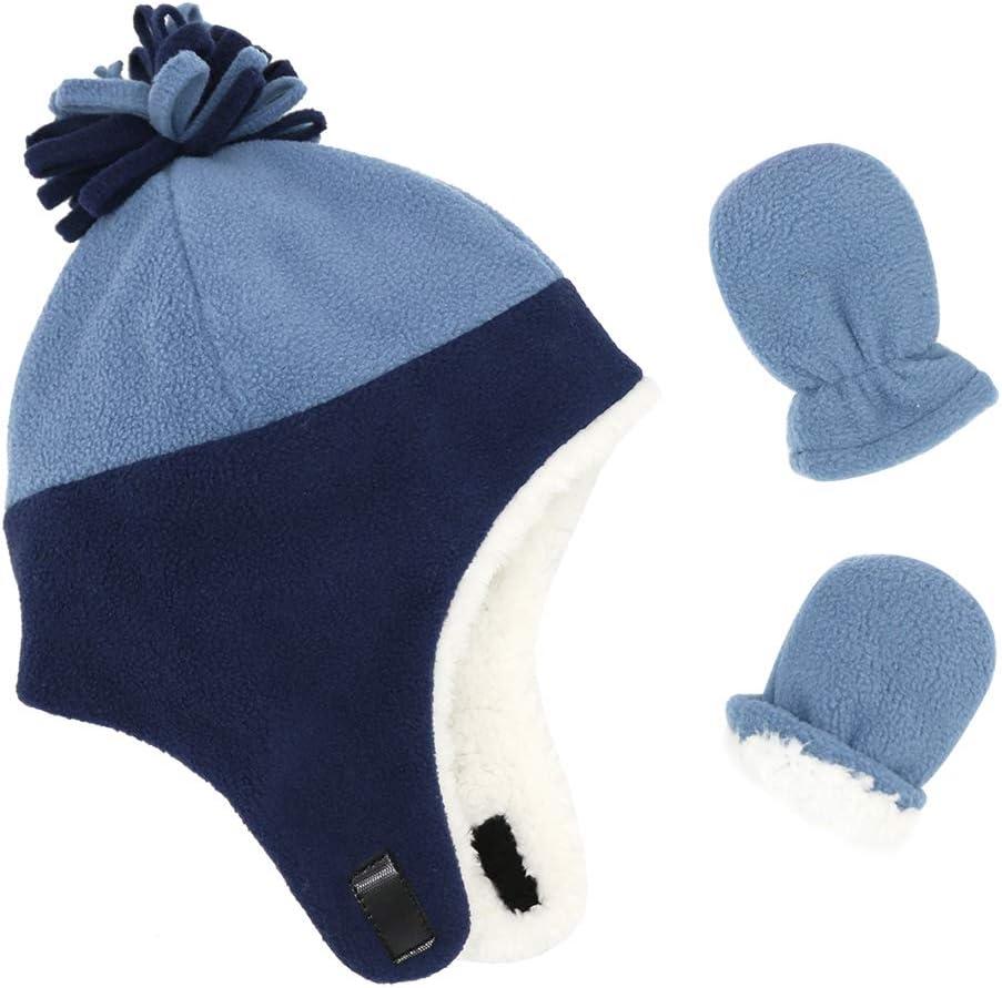 Baby Boy Sherpa Hats and Mittens Set Toddler Gloves Warm Fleece Winter Hat Baby Girl