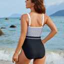 BMJL Womens Tummy Control Swimsuits Retro Vintage One Piece Bathing Suits Slimming Color Block Stripes Swimwear (Black)