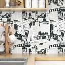Black Peel and Stick Wallpaper Vintage Newspaper Script News Wall Paper White Contact Paper for Cabinets Kitchen Countertop Self Adhesive Removable Bathroom Bedroom Apartment 17.5"x102"