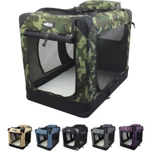 EliteField 3-Door Folding Soft Dog Crate with Carrying Bag and Fleece Bed, Indoor & Outdoor Pet Home (24" L x 18" W x 21" H, Camo)