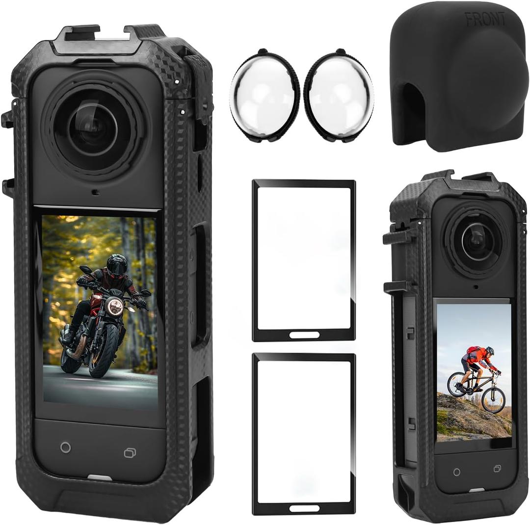 Insta 360 X5 Utility Cage 6-in-1 Kit: Protective Case/Tempered Glass Screen Protector/Premium Optical Glass Lens Guard/Silicone Lens Cap/for Insta360 X5 Protective Bundle Accessories