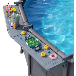 POOLHACKER Poolside Bar Extended, [Original] Swim Up Bar Exclusively for Above-Ground Round Pools. Patio Poolside Table Smart Fold Easy Maintenance, Weather Resistant Stable Tabletop, 11 inches x 17 inches x 12 inches