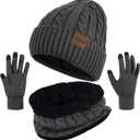 Loritta 3 Pieces Winter Hats for Women Scarf Touch Screen Gloves Set Thick Warm Fleece Lined Beanie Hat Gifts