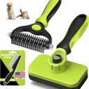 3PCS Self Cleaning Slicker Brush & Pet Grooming Rake & Flea Comb for Dogs,Cats and Horses | Double-Sided Dematting Comb & Skin Friendly Deshedding Grooming Tool (Green)