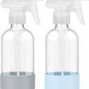 2 Pack Glass Spray Bottles 8 oz, Empty Refillable Containers with Silicone Sleeve Protection, Glass Spray Bottles for Cleaning Solutions, Hair and Plants with Adjustable Nozzles Blue&Grey