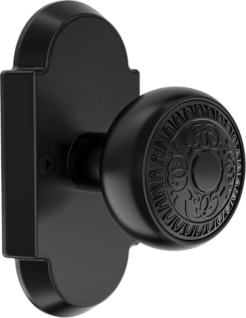 Matte Black Passage Door Knob, Zinc Alloy Interior Door Knob, Vintage Style Door Knobs for Hall and Closet, 1 Pack