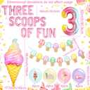 Threenager Ice Cream Birthday Decorations Sweet Banner Cupcake Toppers with Balloon Garland Banner Cupcake Toppers Sprinkle Balloons for 3rd Birthday Girls Three is So Sweet Theme