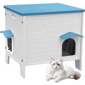 Cat House Outdoor Weatherpoof Plastic Cats Houses with Escape Door Indoor Waterproof Feral/Pet Cat Shelter Outside for Puppy, Rabbit(Blue) Cat House Outdoor Weatherpoof Plastic Cats Houses with Escape Door Indoor Waterproof Feral/Pet Cat Shelter Outside for Puppy, Rabbit(Blue)