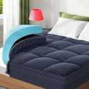 Dual Layer 3 Inch Memory Foam Mattress Topper Twin Size, 2 Inch Gel Memory Foam Plus 1 Inch Cooling Pillow Top Mattress Pad Cover, with 8-21 Inch Deep Pocket, Navy Blue