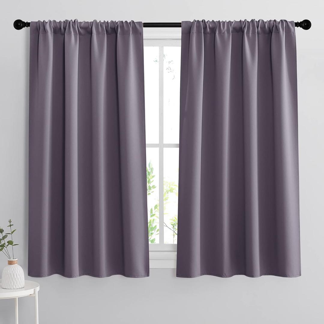 RYB HOME 54 inch Blackout Curtains for Living Room, Rod Pocket Thermal Insulated Small Window Drapes Room Darkening Shades for Bedroom Studio Dorm, W 42 x L 54 inch, Set of 2 Panels, Greyish Purple