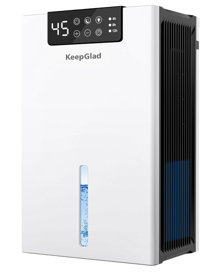 KeepGlad Dehumidifier, 98OZ Dehumidifiers for Home(1000sq.ft), Humidity Display Dehumidifier for Basement Bathroom Bedroom, Auto Shut Off, Washable Filter, Drain Hose, Timer, 7 Ambient Lights, White