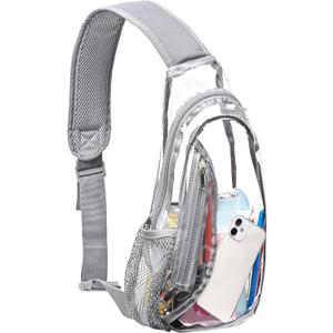 Clear Sling Bag, Stadium Approved PVC Crossbody Backpack, Clear Casual Chest Daypack for Hiking, Stadium or Concerts (Grey)