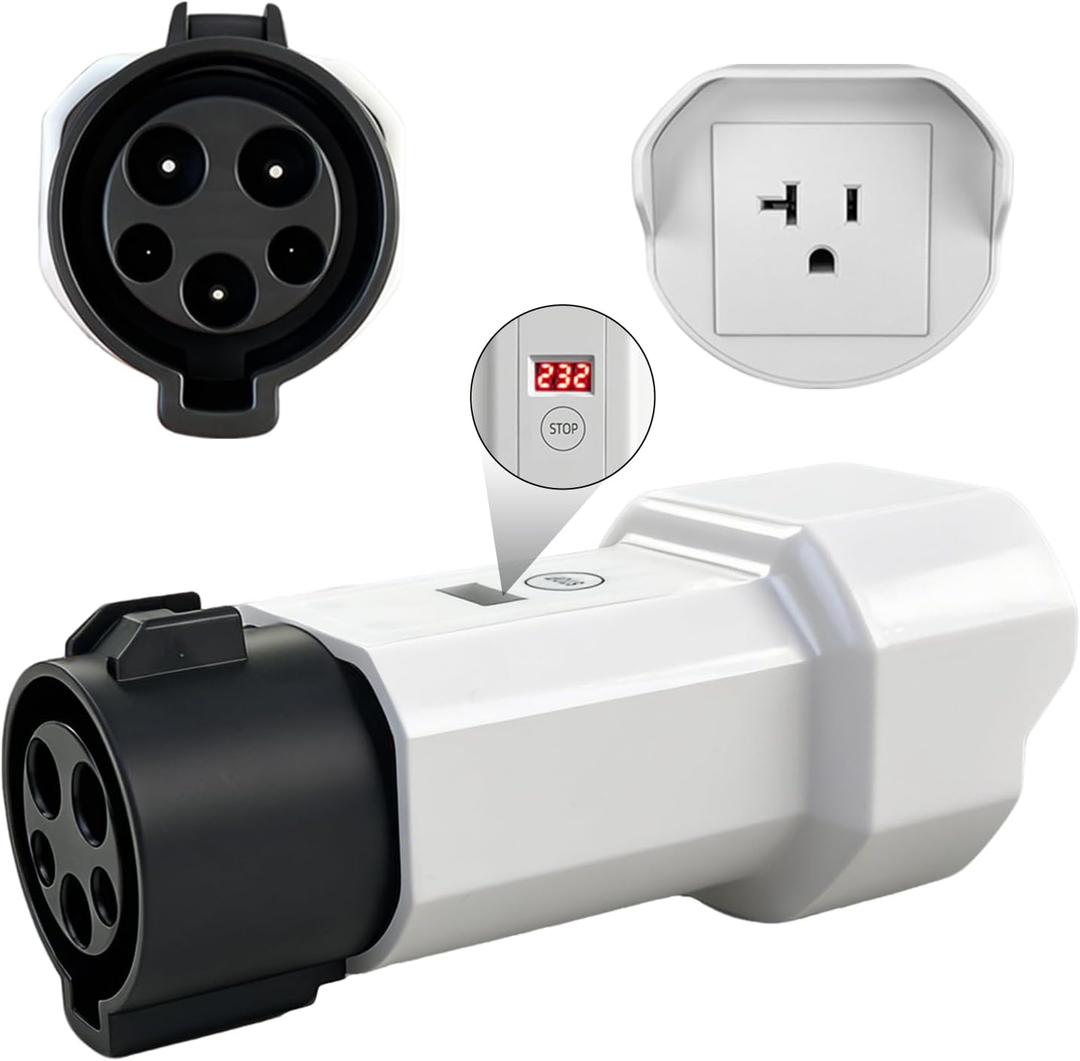 J1772 to NEMA 5-15/5-20 Adapter, Portable EV Charging Station Discharge Converter, EV Adapter Plug for Charging E-Bikes, Scooters and One-Wheel Electric Vehicles (with Display)