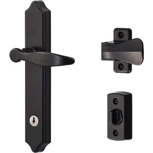 Ideal Security 1216 Surface Mount Storm Door Handle with Lock and Key for 1 1 inches Thick Doors (Black, 4-Posts)