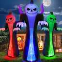 12FT Halloween Inflatables Decoration Outdoor Giant Pumpkin Reaper Ghost with 3-Colored Rotation Flame LEDs Spooky Halloween Blow Up Yard Decorations Outdoor Holiday Party Yard Lawn Decor