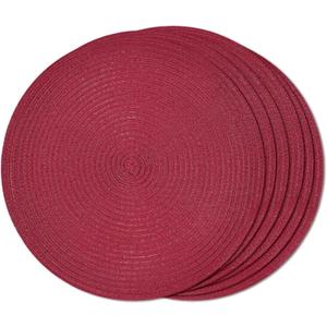 FunWheat Round Braided Placemats Set of 6 Place mats for Dining Tables Woven Heat Resistant Table Mats 15 inch (Wine)