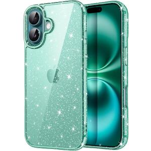JETech Glitter Case for iPhone 16 6.1-Inch, Bling Sparkle Shockproof Phone Bumper Cover, Cute Sparkly for Women and Girls (Teal)