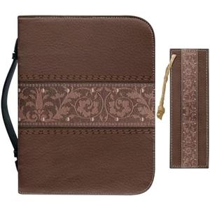 Chicprint Vintage Flower Bible Bag with Bookmark Pu Leather Bible Covers for Women Men Large Study Bible Holder Case with Inner Pockets Handle Brown