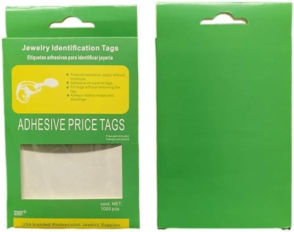 Jewelry Price Tags, 1000 Pieces Self-Adhesive Labels, 1.65 x 0.5 inch Dumbbell-Shaped White Display Stickers for Necklace, Ring, Bracelet (White Round)