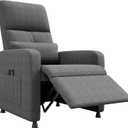 GarveeHome Power Recliner Chair, Adjustable Electric Recliner Ergonomic Overstuffed Single Sofa, Tall Back, Padded Seat, 2 Side Pockets and USB Port, Home Theater Seating for Living Room (Linen Grey)