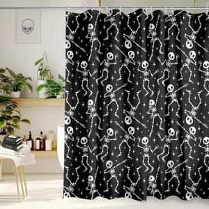 Halloween Goth Skeleton Shower Curtain 72x72 Inch Gothic Skull Shower Curtains for Bathroom with Hooks Halloween Bathroom Home Bath Decor Waterproof Fabric