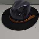 Lisianthus Men & Women Vintage Wide Brim Fedora Hat with Belt Buckle (Medium, Black)