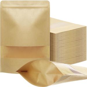 Geosar 800 Pcs Kraft Bags with Window Stand Up 7 X 10 Inch Pouches