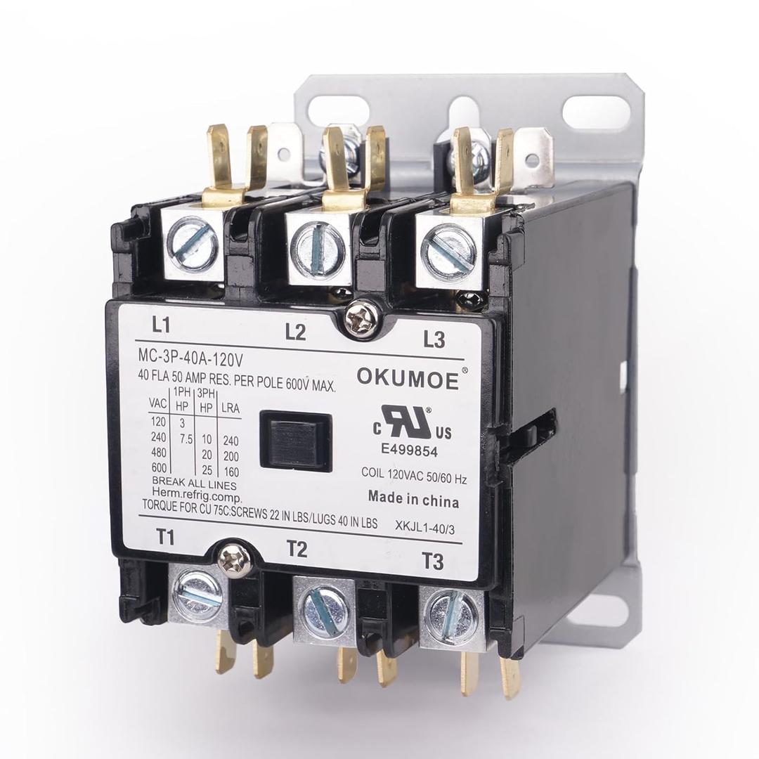 3 Poles Air Conditioner Contactor 40 Amp 120 VAC Coil, Compressor Condenser AC Contactor Definite Purpose Contactor for Heat Pump, Refrigeration System