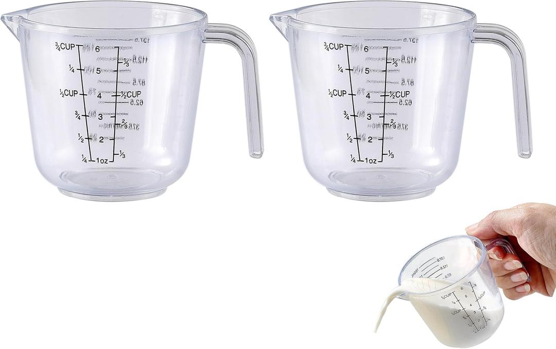 2PCS Liquid Measuring Cups, OLULU Plastic Measuring Cup Set for Baking, Cooking and Prepping Drinks ( ¾ Cups, Clear)
