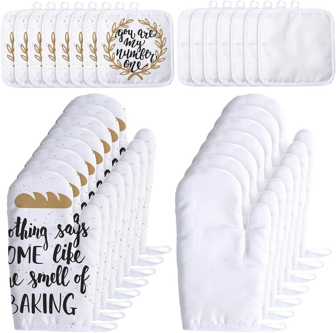 Patelai 30 Pieces Blank Sublimation Oven Mitts Set Include Blank Sublimation Heat Resistance Oven Gloves and Pot Holders for DIY Kitchen Dining Room Accessories