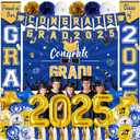 Ouddy Life Blue and Gold Graduation Decorations Class of 2025, 61Pcs Graduation Party Supplies Congrats Grad Backdrop Banner Door Porch Navy Blue Gold Star Balloon for College Campus School Decor