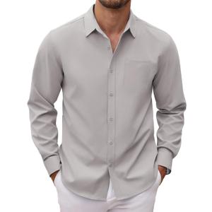 COOFANDY Men's Long Sleeve Button Down Dress Shirts Casual Business Casual Shirt Wrinkle Free Untucked Shirts Light Grey